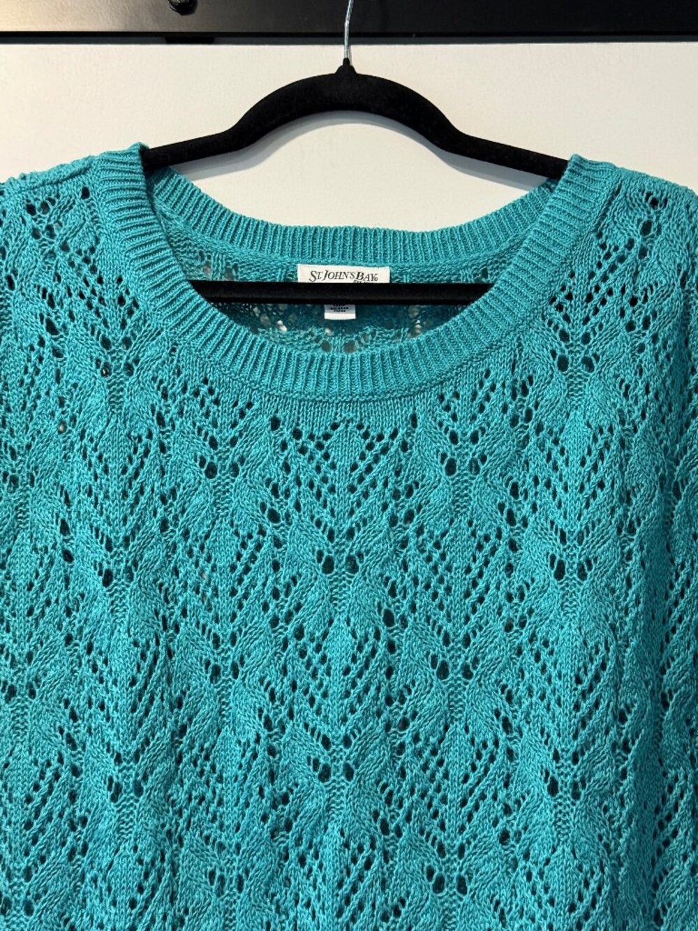 Vintage St. John's Bay Open-Weave Teal Short-Sleeve Sweater Ladies Petite Medium